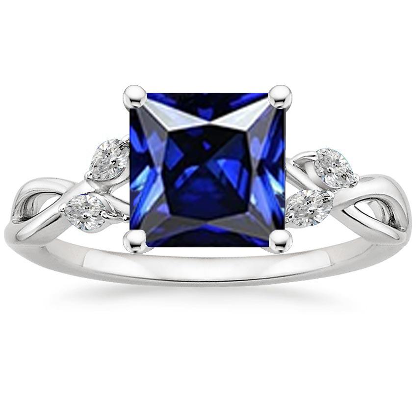 Diamond Ring Princess Blue Sapphire & Pear Diamond Accents 5.25 Carats