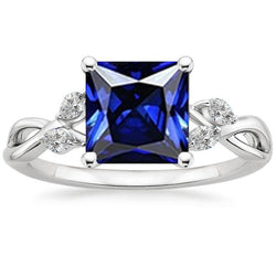 Natural Earth Mined Diamond Ring Princess Blue Sapphire & Pear Accents 5.25 Carats