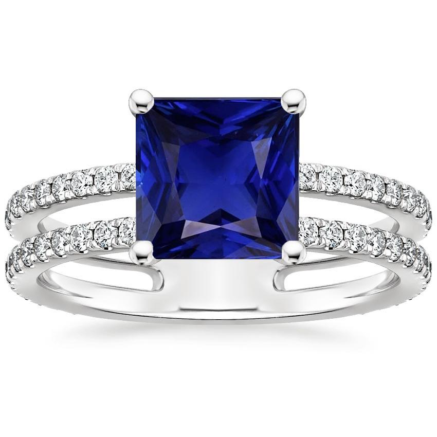 Diamond Ring Princess Cut Sapphire With Accents Split Shank 6 Carats