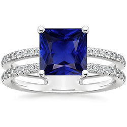 Diamond Ring Princess Cut Sapphire With Accents Split Shank 6 Carats