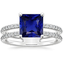 Diamond Ring Princess Cut Sapphire With Accents Split Shank 6 Carats