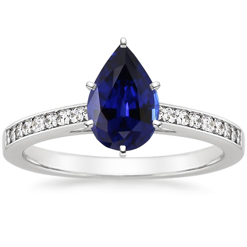 Diamond Ring Solitaire Pear Ceylon Sapphire With Accents 7.25 Carats