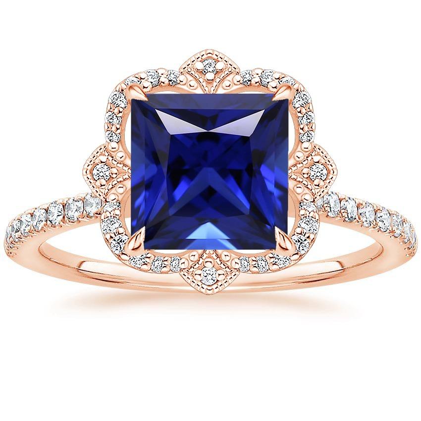 Diamond Ring Vintage Style Princess Blue Sapphire With Accents 6 Carat