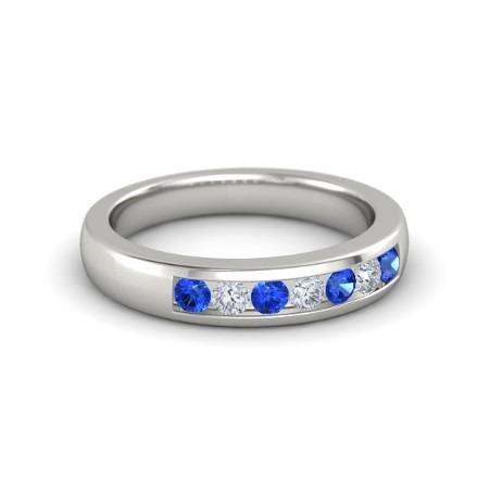 Diamond Round Blue Sapphire Band 2.50 Carats White Gold 14K
