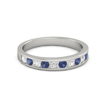 Diamond Round Blue Sapphire Band 2.50 Carats White Gold 14K Jewelry