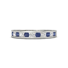 Diamond Round Blue Sapphire Band 2.50 Carats White Gold 14K Jewelry
