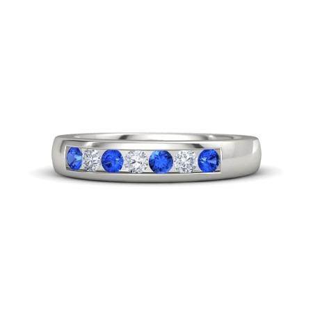 Diamond Round Blue Sapphire Band 2.50 Carats White Gold 14K