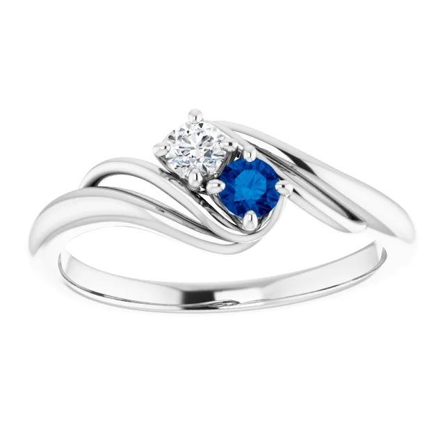 Diamond Round Blue Sapphire Bypass Setting Ring 1.50 Carats