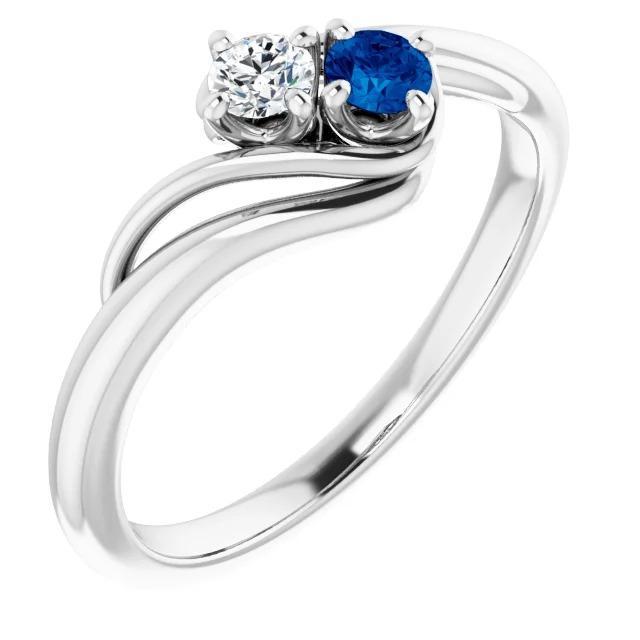 Diamond Round Blue Sapphire Bypass Setting Ring 1.50 Carats