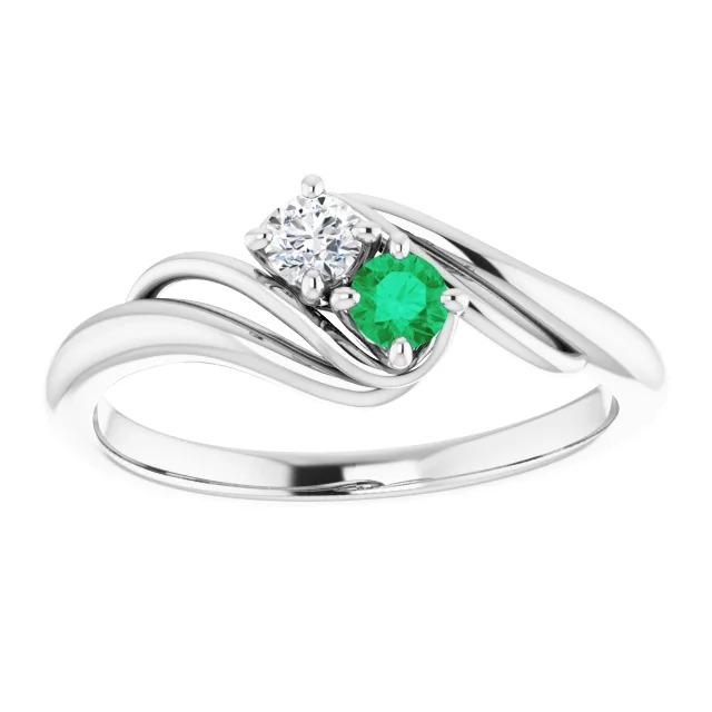 Diamond Round Green Emerald Bypass Setting Ring 1.50 Carats