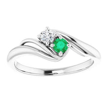 Diamond Round Green Emerald Bypass Setting Ring 1.50 Carats