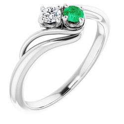 Natural Earth Mined Diamond Round Green Emerald Bypass Setting Ring 1.50 Carats