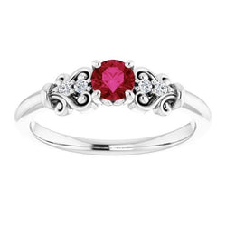 Natural Earth Mined Diamond Round Ruby Fancy Ring 1.40 Carats White Gold 14K