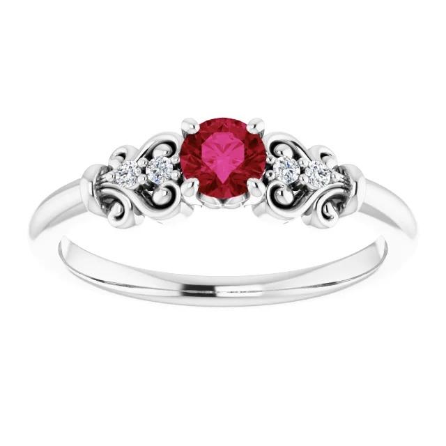 Diamond Round Ruby Fancy Ring 1.40 Carats White Gold 14K