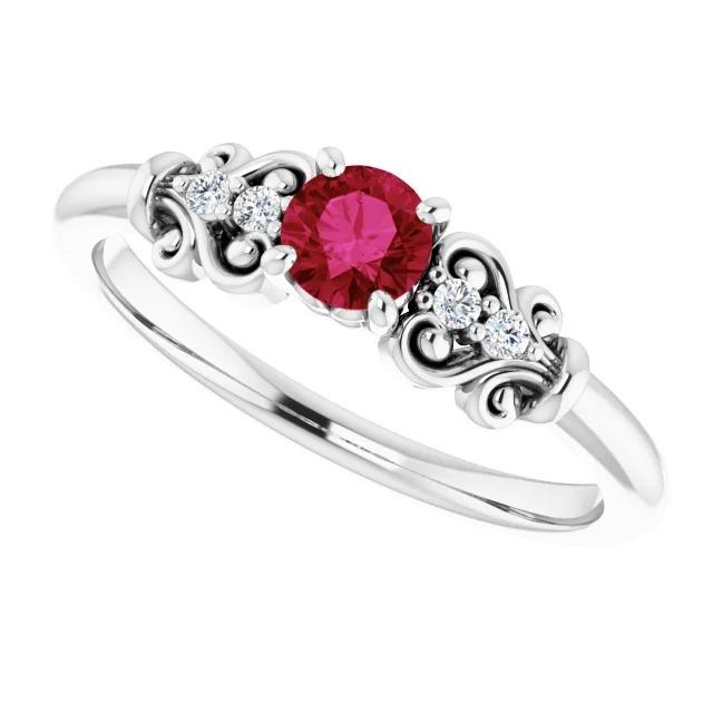 Diamond Round Ruby Fancy Ring 1.40 Carats White Gold 14K