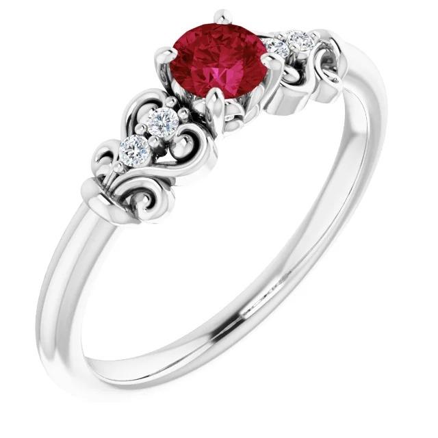 Diamond Round Ruby Fancy Ring 1.40 Carats White Gold 14K