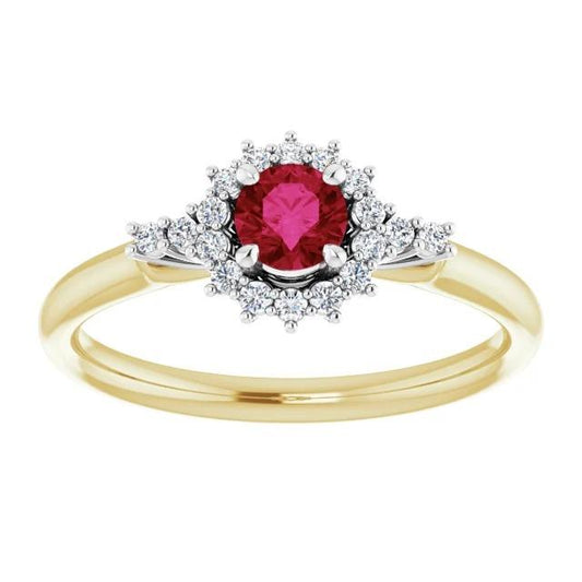 Diamond Round Ruby Ring Halo Style Gold 14K 1.50 Carats