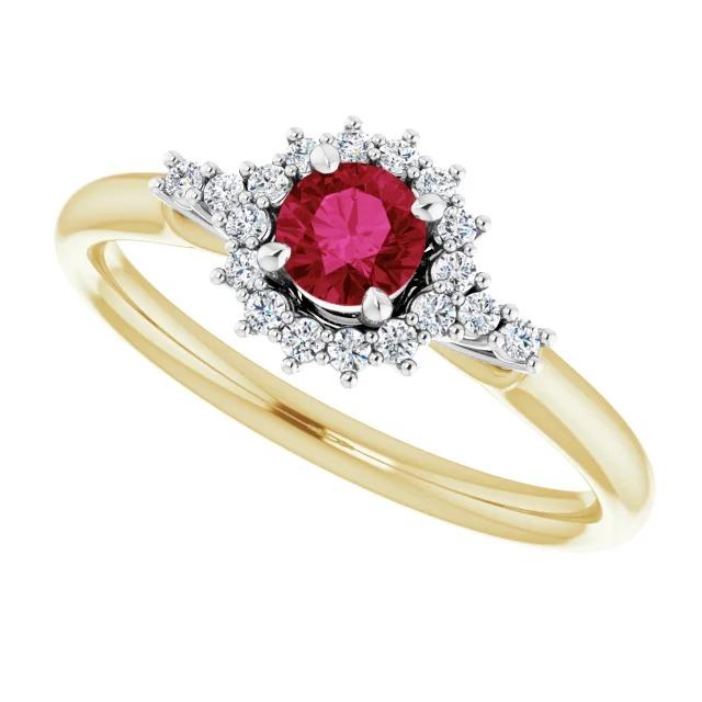 Diamond Round Ruby Ring Halo Style Gold 14K 1.50 Carats