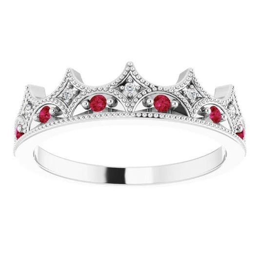 Diamond Ruby Wedding Band 0.75 Carats Crown Women Jewelry