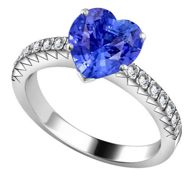Diamond Sapphire Engagement Ring 4 Carats Prong Set White Gold 14K
