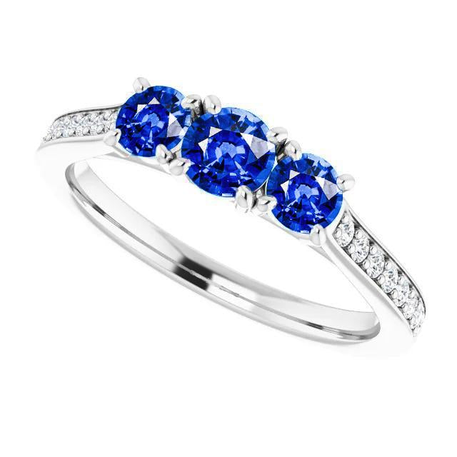 Diamond Sapphire Ring 1.10 Carats Claw Prong Setting Women Jewelry