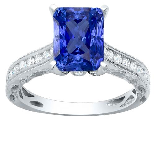 Diamond Sapphire Ring With Accents 4 Carats Milgrain Shank Channel Set