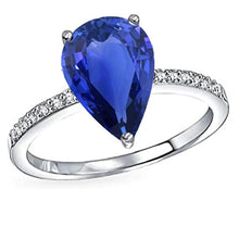 Diamond Solitaire Pear Ceylon Sapphire Ring With Accents 4 Carats
