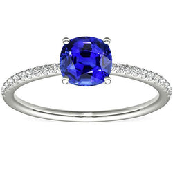 Diamond Solitaire Ring Accents Cushion Shaped Ceylon Sapphire 3 Carats