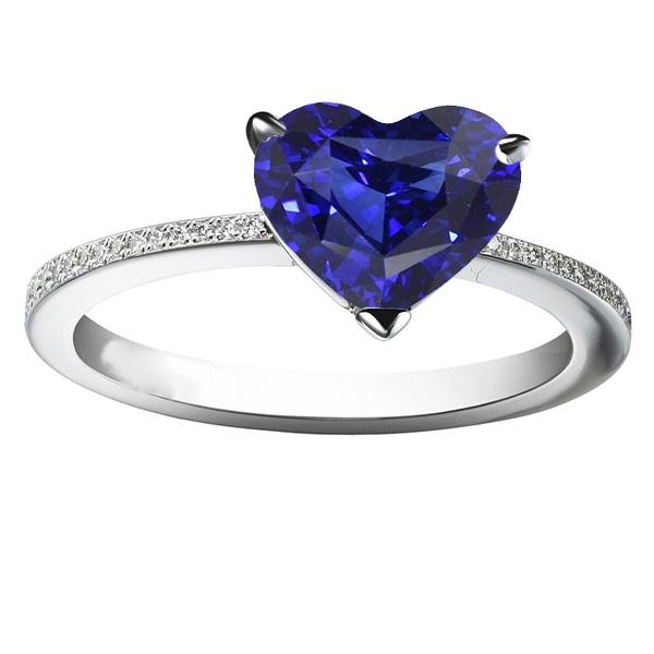 Diamond Solitaire Ring Accents Heart Sri Lankan Sapphire 3 Carats