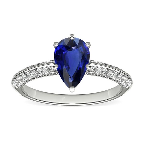 Diamond Solitaire Ring Accents Pear Sri Lankan Sapphire 3 Carats
