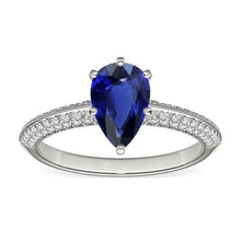 Diamond Solitaire Ring Accents Pear Sri Lankan Sapphire 3 Carats