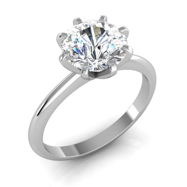 Diamond Solitaire Ring Old Mine Cut 2 Carats Classic White Gold 14K