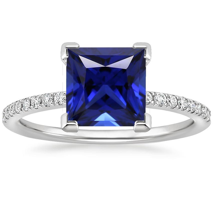 Diamond Solitaire Ring Princess Blue Sapphire With Accents 5.50 Carats