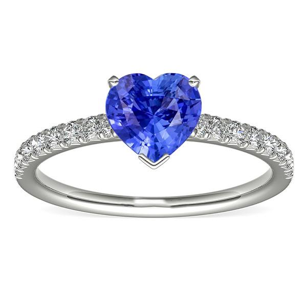 Diamond Solitaire Ring With Accents Heart Sri Lankan Sapphire 3 Carats