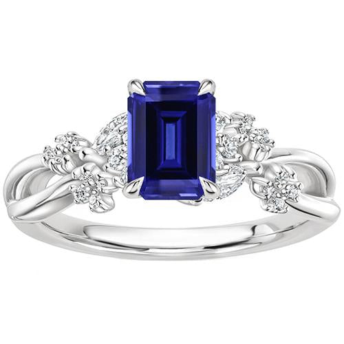 Diamond Solitaire Ring with Accents Emerald Blue Sapphire 4 Carats