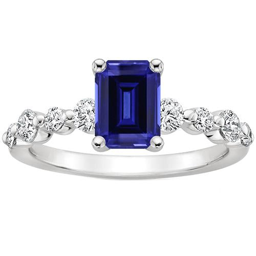 Diamond Solitaire Ring with Accents Emerald Blue Sapphire 4.50 Carats