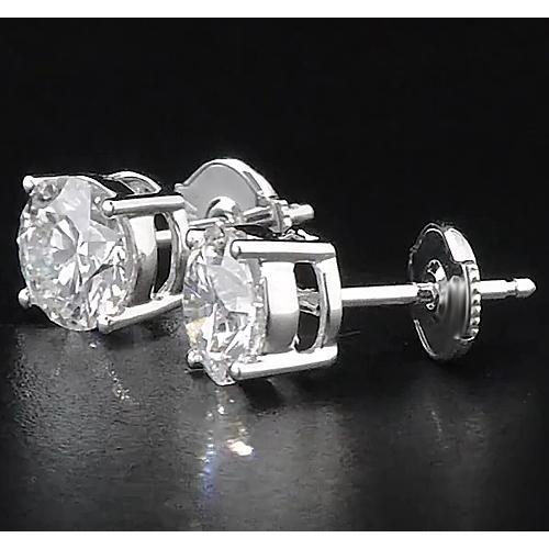 Diamond Stud Earrings 2 Carats Four Prong Round White Gold 14K