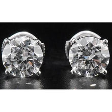 Diamond Stud Earrings 2 Carats Four Prong Round White Gold 14K
