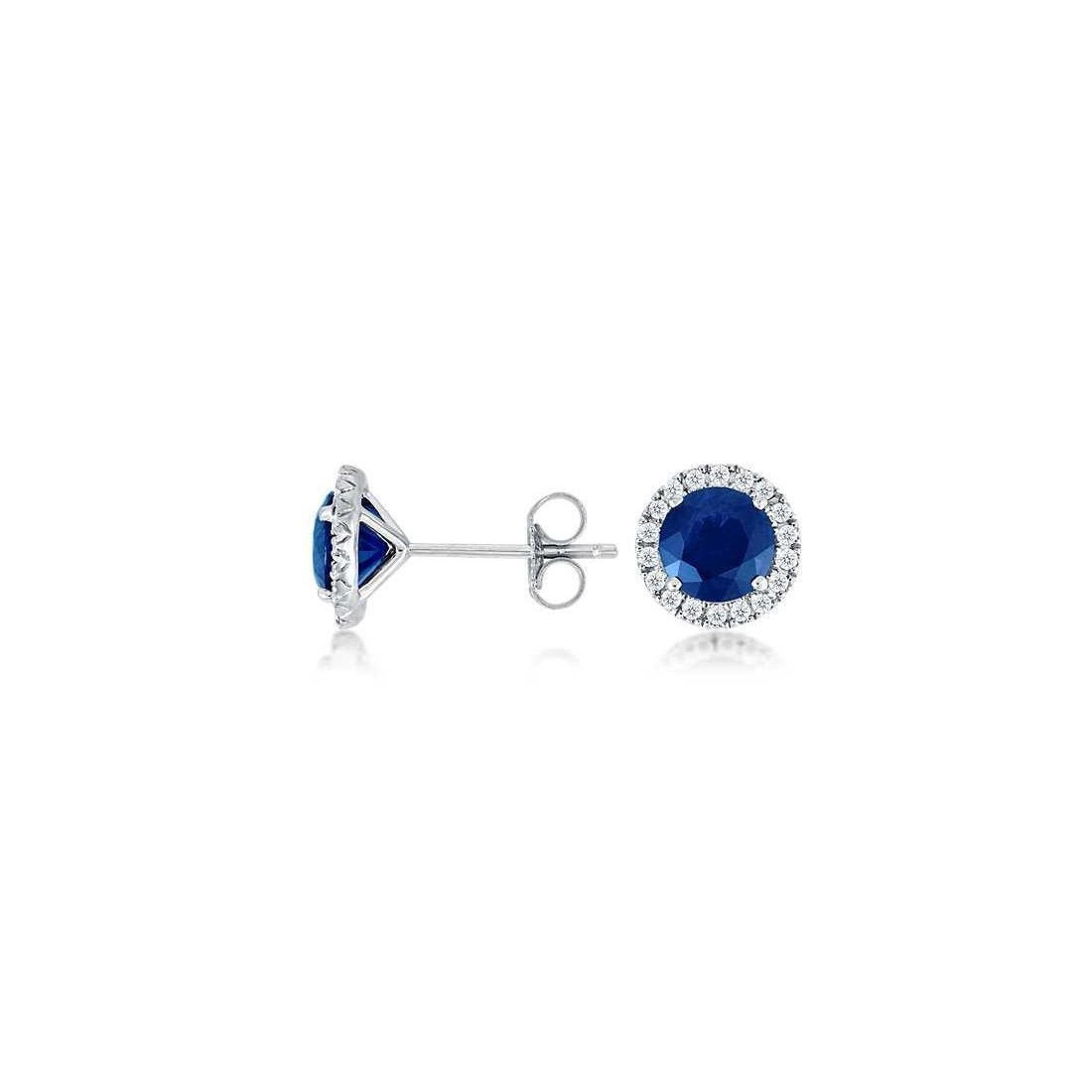 Diamond Studs Earrings Ceylon Sapphire 3.10 Carats White Gold 14K