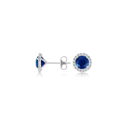 Diamond Studs Earrings Ceylon Sapphire 3.10 Carats White Gold 14K