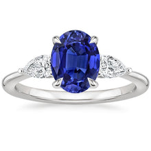 Diamond Three Stone Ring Oval Cut Ceylon Sapphire 3.50 Carats