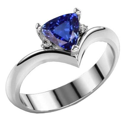 Diamond Three Stone Trillion Sapphire Ring 1.25 Carats Heart Style
