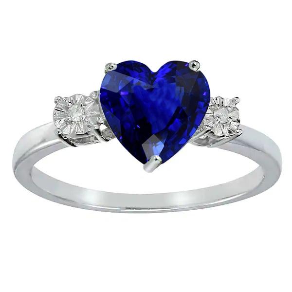 Diamond Three Stone Wedding Heart Ceylon Sapphire Ring 2.50 Carats