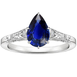 Natural Earth Mined Diamond Three Stones Ring Antique Style Pear Cut 3.25 Carats