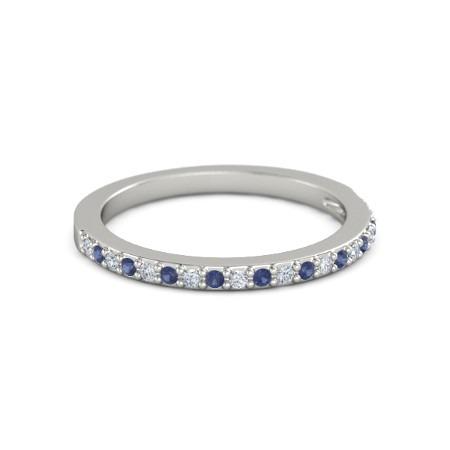 Diamond Wedding Band 0.60 Carats Prong Setting Blue Sapphires
