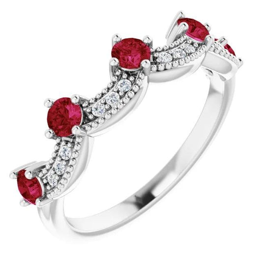 Diamond Wedding Band 1.74 Carats Burma Ruby Women Jewelry