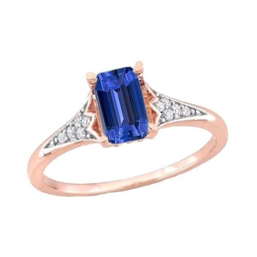 Diamond Wedding Blue Sapphire Ring Rose Gold 2 Carats Ladies Jewelry