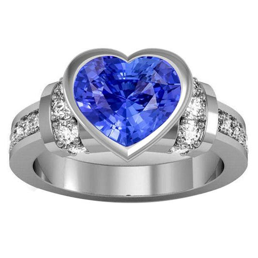 Diamond Wedding Ring Bezel Set Light Blue Sapphire 4 Carats Gold 14K