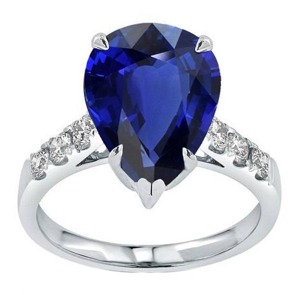 Diamond Wedding Ring Pear Sri Lankan Sapphire Prong Set 5 Carats