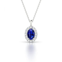 Diamonds 3.25 Carats Ceylon Sapphire Pendant Necklace Gold 14K
